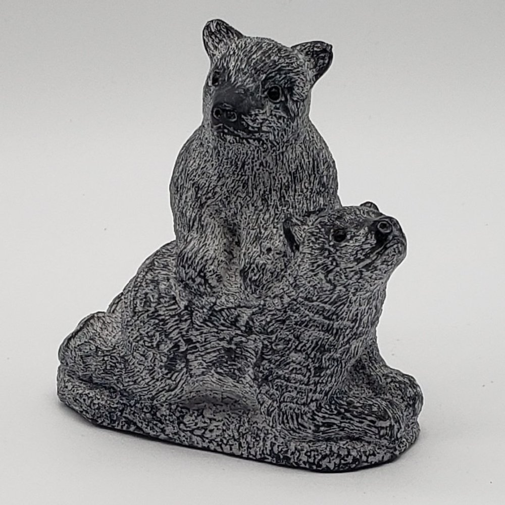 Vintage The Wolf Sculptures Original Hand Carved Black Soapstone Bears Figurine